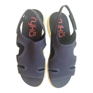 Ryka Micha Sandals Womens 7M Blue Stretch Knit Sport Open Breathable Comfort New